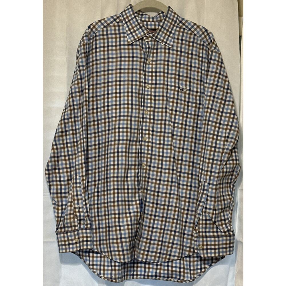VINEYARD VINES Tucker Shirt LONG SLEEVE BUTTON OXFORD WHALE WHITE/BLUE/BROWN MED